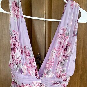 Lulus Garden Meandering Lavender Floral Print Maxi Dress Size XS